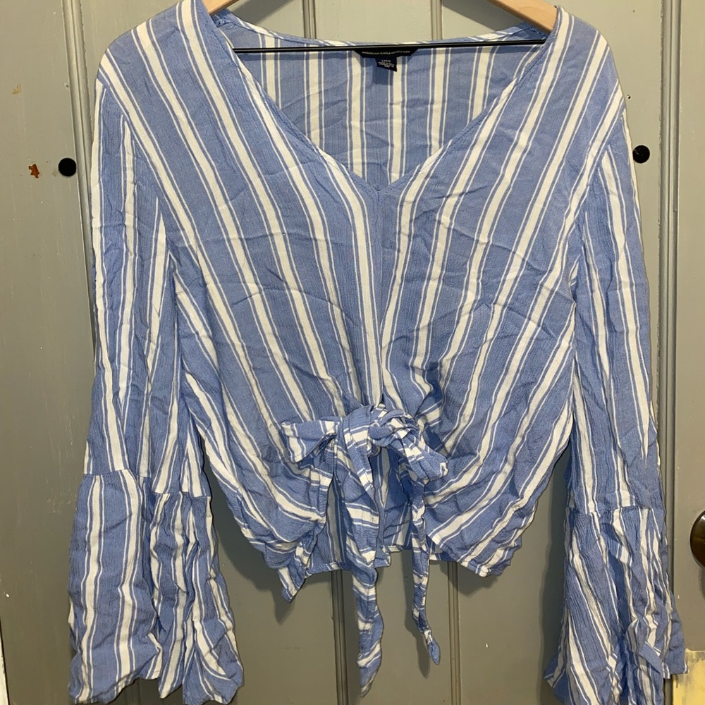 American Eagle Striped Bell sleeved - Tie Front top